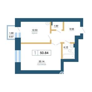 1-к квартира, вторичка, 51м2, 4/7 этаж