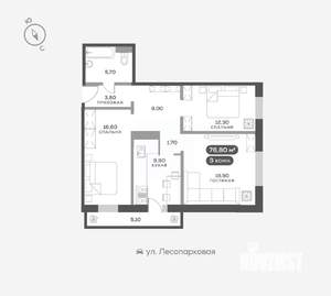 3-к квартира, вторичка, 77м2, 12/17 этаж