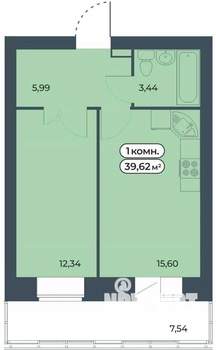1-к квартира, строящийся дом, 40м2, 8/9 этаж