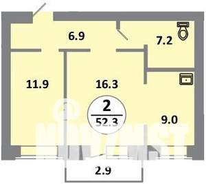 2-к квартира, вторичка, 52м2, 14/14 этаж