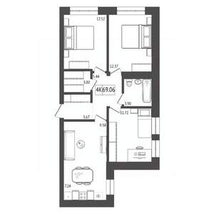 4-к квартира, строящийся дом, 69м2, 14/17 этаж