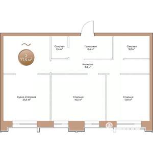 2-к квартира, строящийся дом, 78м2, 2/24 этаж