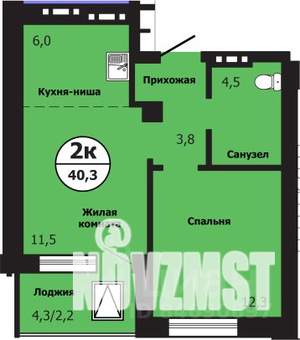2-к квартира, строящийся дом, 40м2, 8/19 этаж