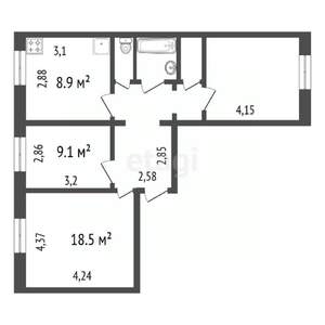 3-к квартира, вторичка, 64м2, 4/9 этаж