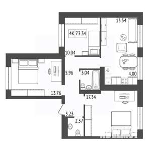 4-к квартира, строящийся дом, 73м2, 2/17 этаж