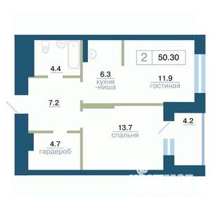 2-к квартира, строящийся дом, 50м2, 11/24 этаж