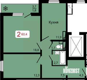 2-к квартира, строящийся дом, 60м2, 11/17 этаж