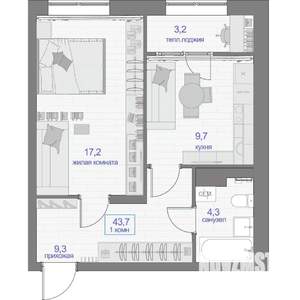 1-к квартира, вторичка, 44м2, 4/16 этаж