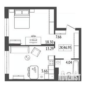 2-к квартира, вторичка, 47м2, 5/17 этаж