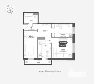 3-к квартира, вторичка, 77м2, 8/17 этаж