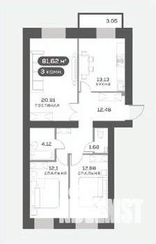 3-к квартира, вторичка, 77м2, 4/15 этаж