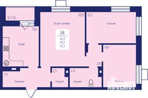 3-к квартира, строящийся дом, 77м2, 5/12 этаж