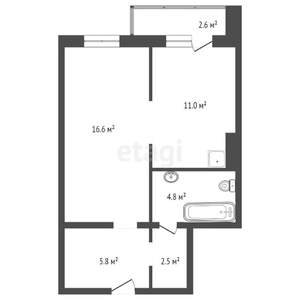 1-к квартира, вторичка, 42м2, 16/17 этаж