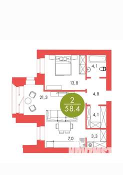 2-к квартира, вторичка, 58м2, 10/17 этаж