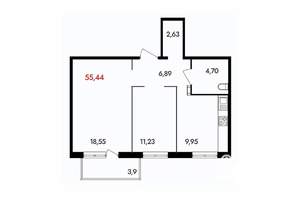 2-к квартира, вторичка, 56м2, 14/18 этаж