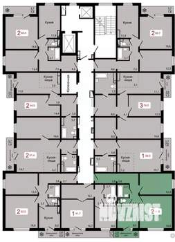 2-к квартира, строящийся дом, 55м2, 15/17 этаж
