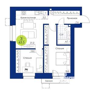 3-к квартира, вторичка, 64м2, 4/17 этаж