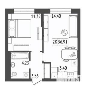 2-к квартира, вторичка, 37м2, 3/17 этаж