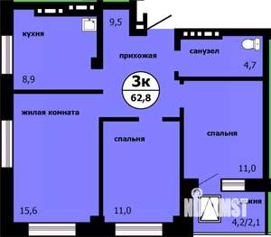 3-к квартира, вторичка, 61м2, 18/19 этаж