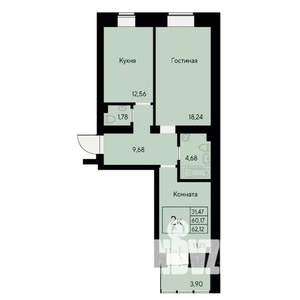 2-к квартира, строящийся дом, 62м2, 8/8 этаж