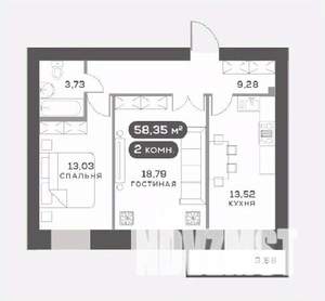 2-к квартира, вторичка, 58м2, 4/15 этаж