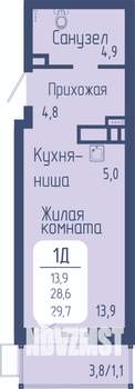 Студия квартира, строящийся дом, 30м2, 2/24 этаж
