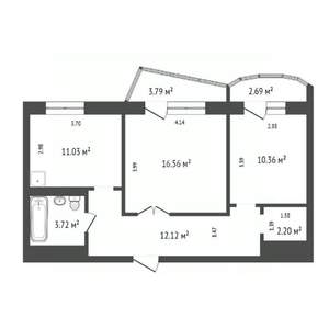 2-к квартира, вторичка, 58м2, 7/14 этаж