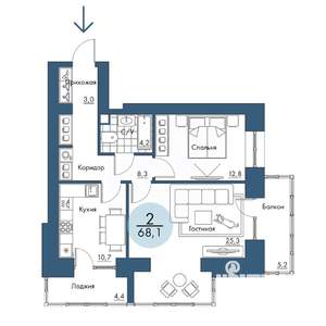 2-к квартира, строящийся дом, 68м2, 10/17 этаж