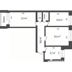 3-к квартира, вторичка, 62м2, 3/9 этаж