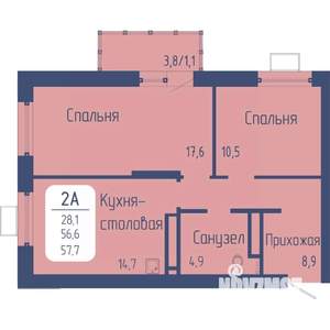2-к квартира, вторичка, 58м2, 15/15 этаж