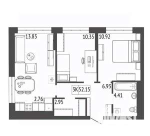 3-к квартира, вторичка, 52м2, 14/17 этаж