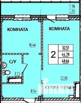 2-к квартира, строящийся дом, 49м2, 14/15 этаж