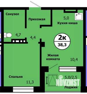 2-к квартира, сданный дом, 38м2, 15/19 этаж