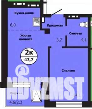 2-к квартира, строящийся дом, 44м2, 17/19 этаж