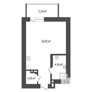 Студия квартира, сданный дом, 30м2, 18/19 этаж