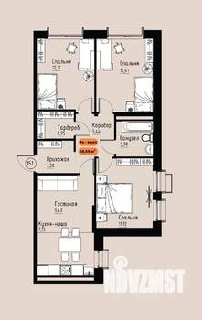 4-к квартира, вторичка, 69м2, 15/17 этаж