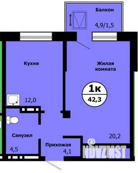 1-к квартира, сданный дом, 42м2, 8/19 этаж
