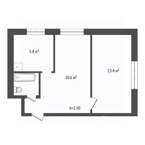 2-к квартира, вторичка, 43м2, 4/5 этаж