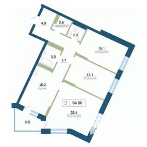 3-к квартира, вторичка, 94м2, 15/24 этаж