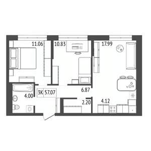 3-к квартира, вторичка, 57м2, 8/17 этаж