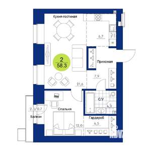 2-к квартира, вторичка, 58м2, 8/17 этаж