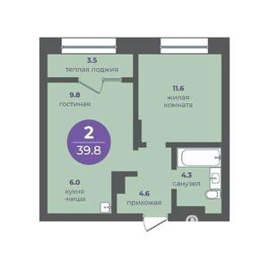 2-к квартира, вторичка, 40м2, 13/16 этаж