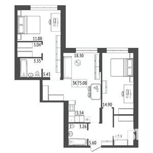 3-к квартира, вторичка, 75м2, 4/17 этаж
