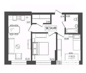 3-к квартира, вторичка, 54м2, 11/17 этаж