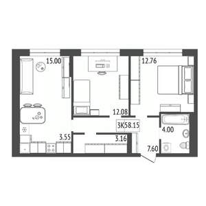 3-к квартира, вторичка, 58м2, 2/17 этаж