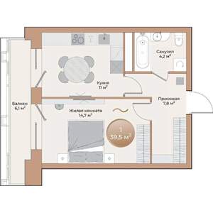 1-к квартира, строящийся дом, 40м2, 4/24 этаж