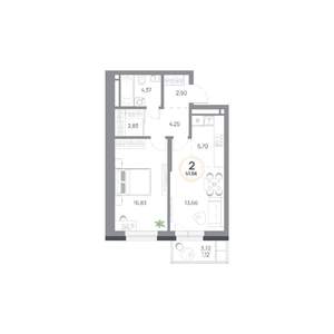 2-к квартира, вторичка, 52м2, 9/9 этаж
