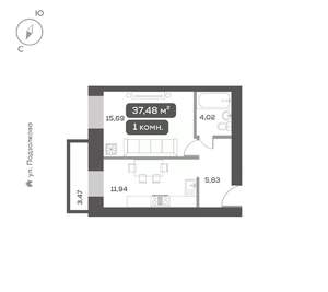 1-к квартира, вторичка, 37м2, 10/16 этаж