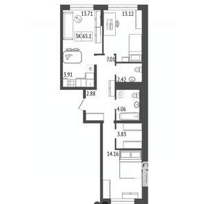 3-к квартира, вторичка, 65м2, 16/17 этаж