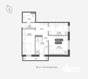 3-к квартира, вторичка, 77м2, 9/17 этаж